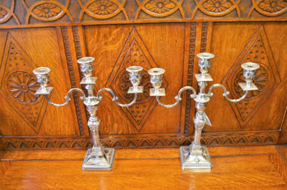Pair silver candleabra