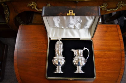 Silver jug & sifter
