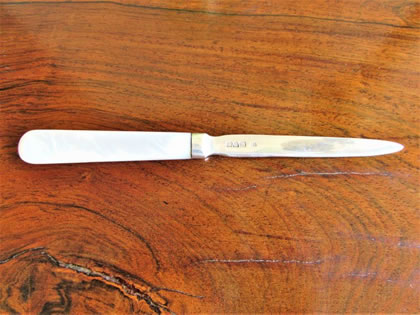 Silver mother of pear handle letter opener