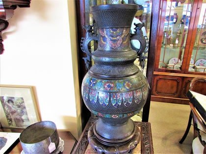 19th century chinese cloisonne vase on carved stand
