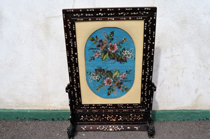 Victorian fire screen with m.o.p inlay