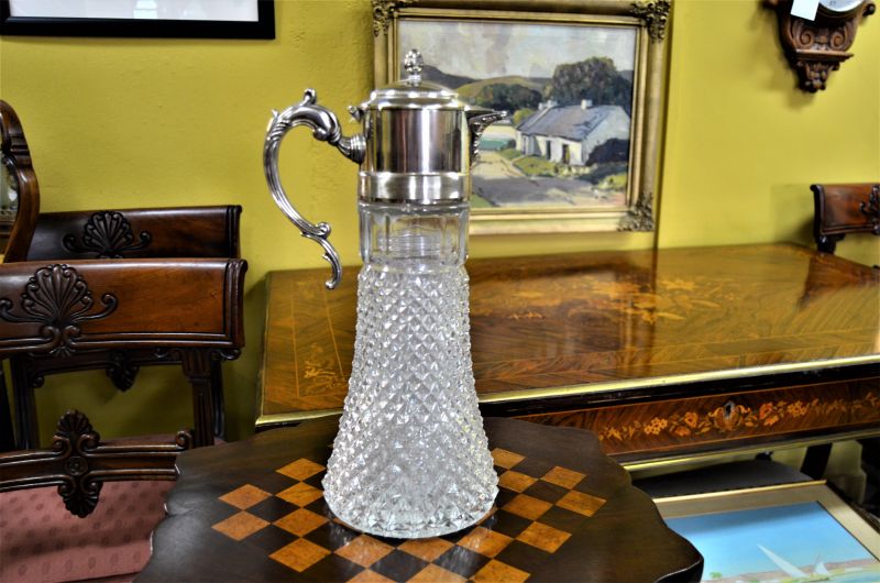 Cut glass silver plated claret jug