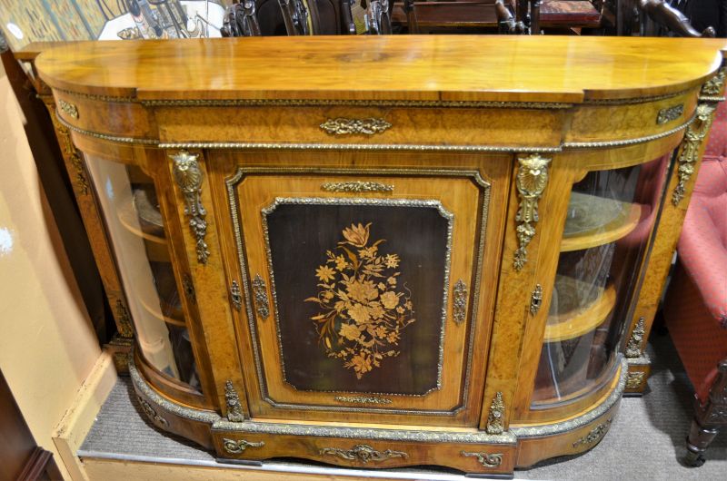 Victorian burr-walnut credenza with inlay & ormolu mounts