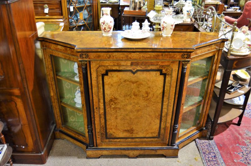 Victorian burr walnut credenza cabinet