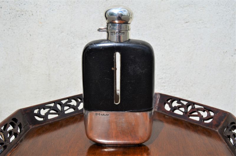 Silver & leather hip flask