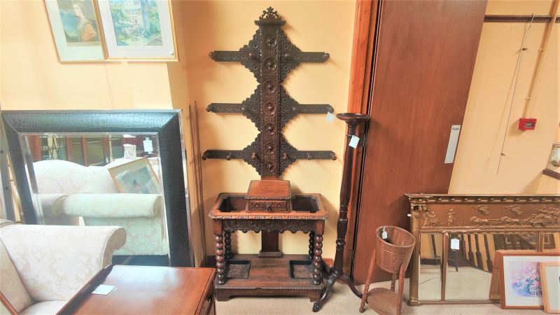 Victorian Carved oak hall stand