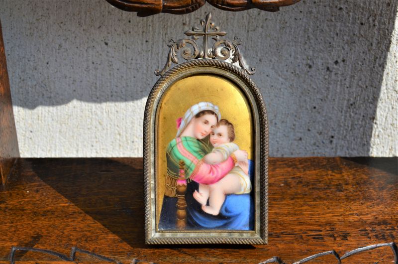 Gilt metal framed painted porcelain plaque