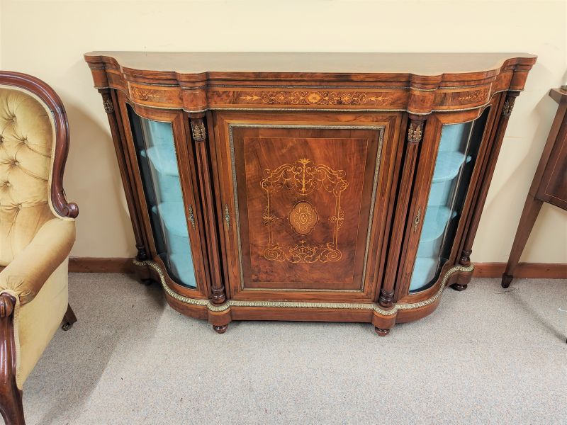 Victorian burr-walnut credenza with gilt mounts