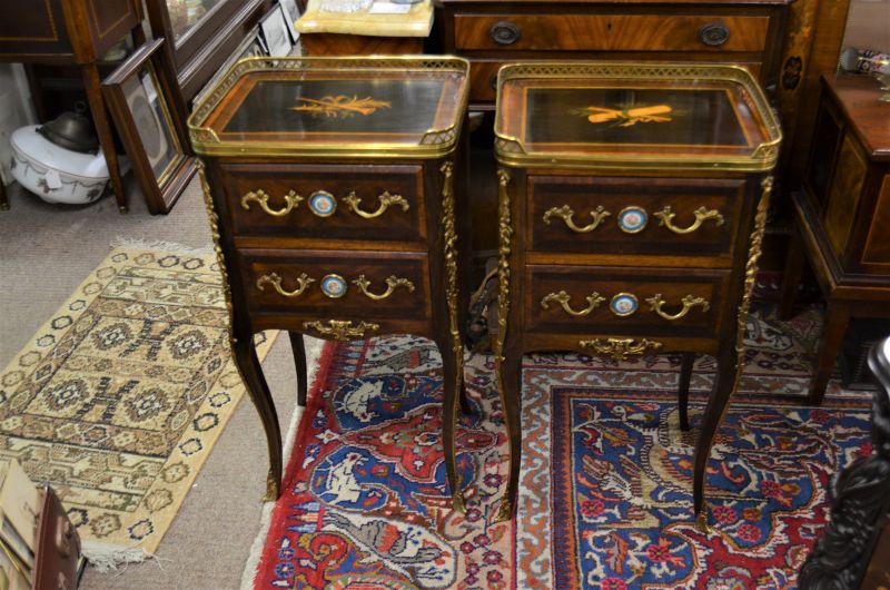 Pair of french pedestals with porcelain plaques & ormolu mounts