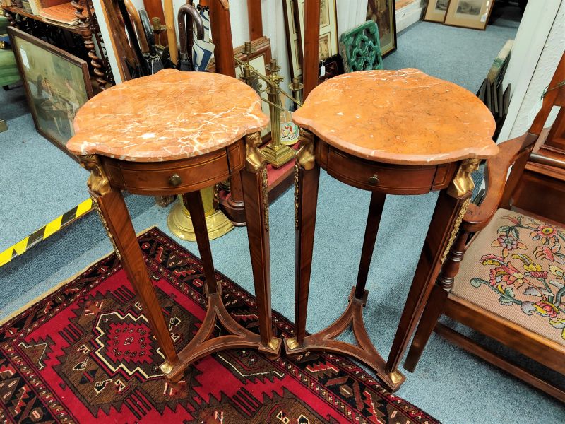 Pair of french marble top pedestals