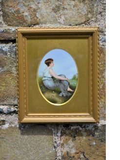 Gilt framed painted porcelain plaque