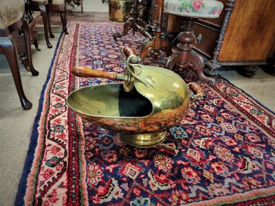 Victorian brass coal scuttle with shovel