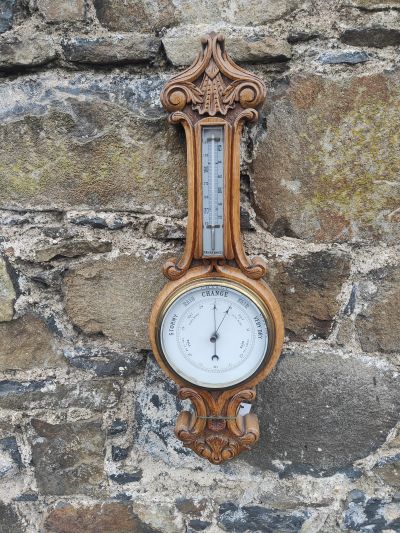 Edwardian carved oak barometer 