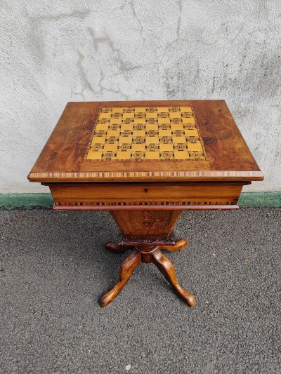 Victorian walnut games / sewing table