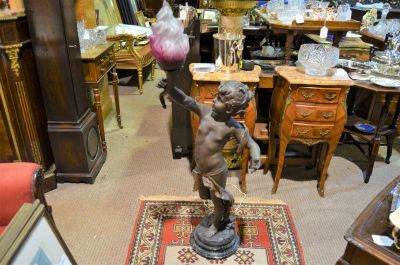 19th century spelter figure / light  on marble plinth 