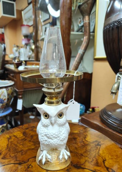 Victorian porcelain owl lamp
