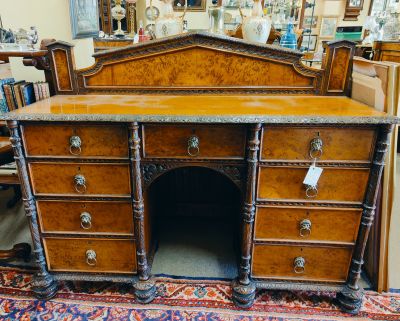 Victorian oak & burr oak sideboard / cabinet
