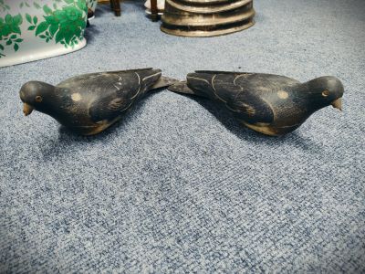 Two wooden 1920s decoy pigeons