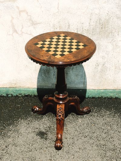 Victorian burr walnut games table