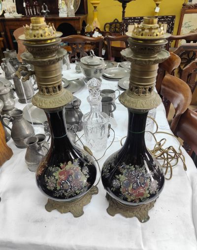 Pair of porcelain & brass lamps