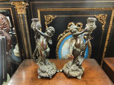 Pair of victorian bronze candlesticks