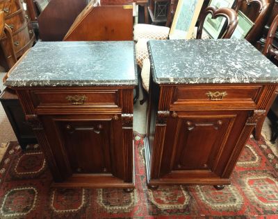 Pair of french marble top pedestals