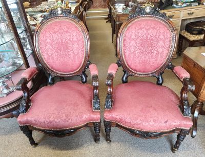 Pair of victorian rosewood armchairs
