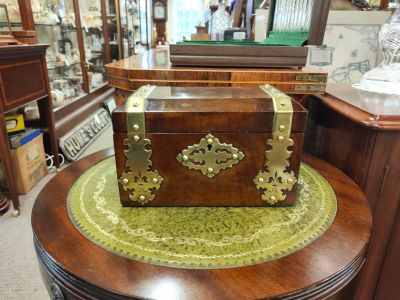 Victorian walnut & brass bound tea caddy