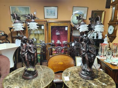 Pair of lamps with glass shades