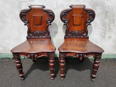 Pair of victorian mahogany hall chairs