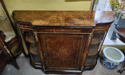 Victorian burr-walnut credenza cabinet