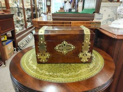 Victorian walnut & brass bound tea caddy