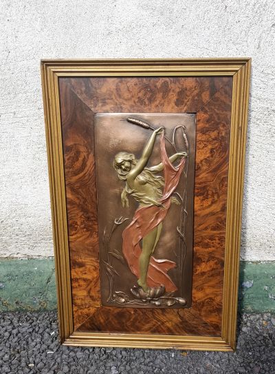 Framed art nouveau spelter plaque
