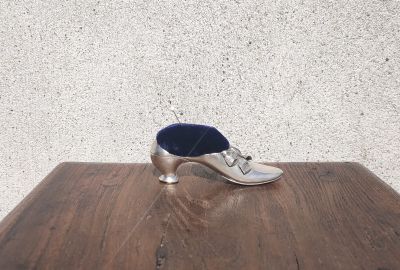 Silver shoe pin cushion