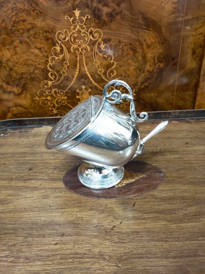 Plated silver sugar basin with scoop
