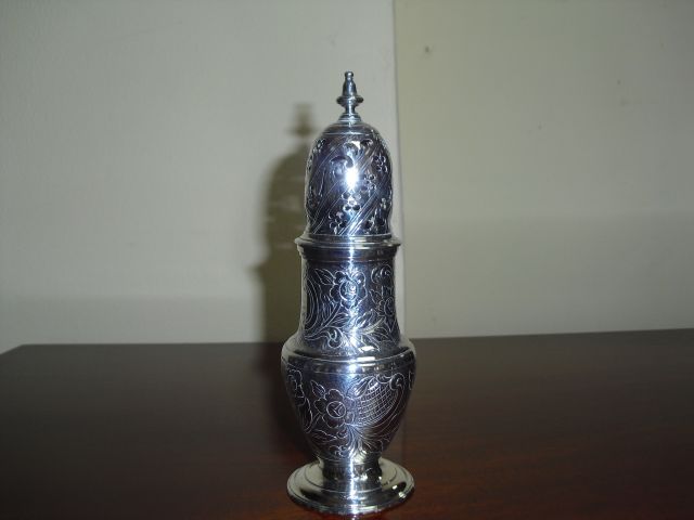 A silver castor London 1754.