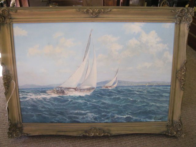 Oil painting on canvas Yachting, signed