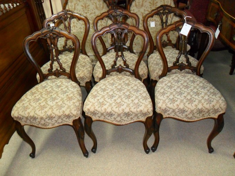 Set of six Victorian walnut dining chairs
