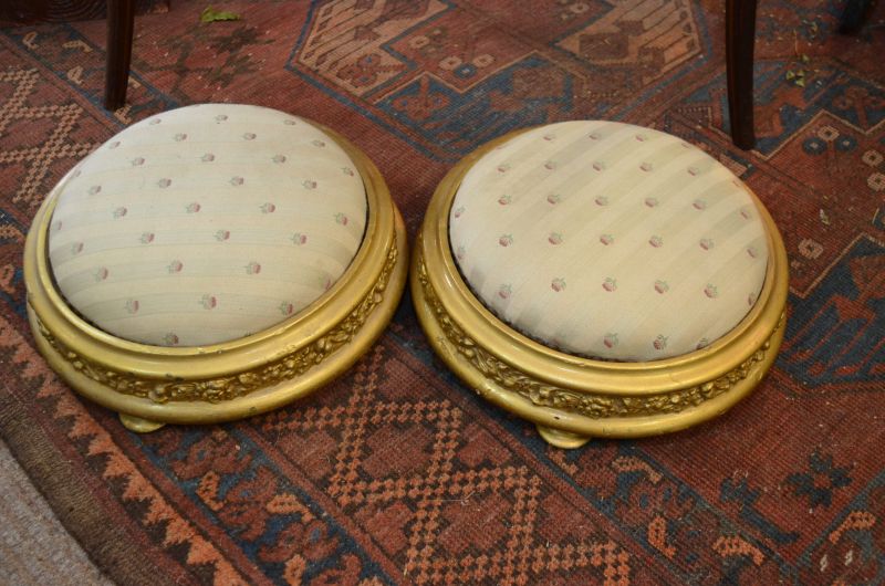 Pair of victorian gilt wood foot stools 