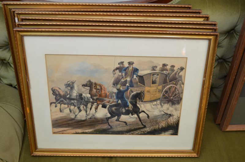 Set of six 19th century coloured engravings 