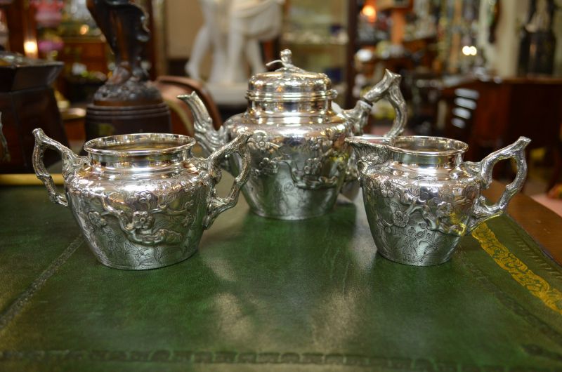 Victorian three piece silver tea set