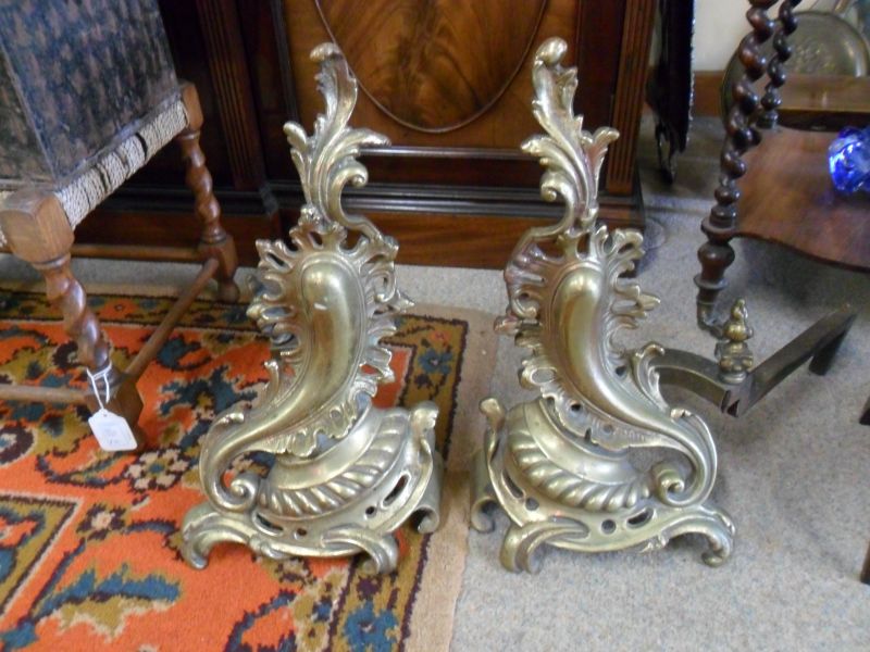 Pair of brass and iron fire dogs
