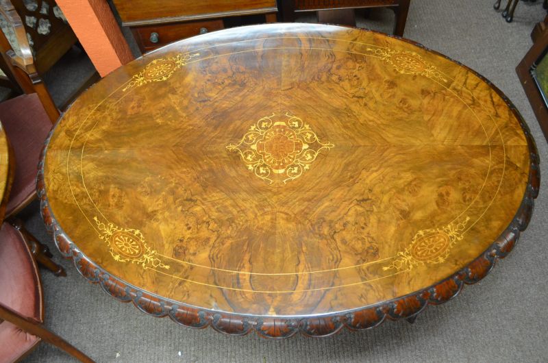 Victorian carved burr walnut centre table 