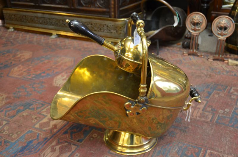  Victorian Brass coal scuttle with shovel