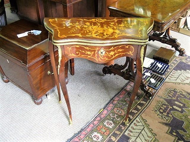 Small rosewood card-table with inlay and gilt 