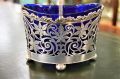 Silver sugar basket with original blue liner. Thumbnail 2