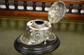 Victorian silver inkwell mounted on wooden plinth Thumbnail 3