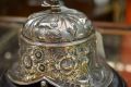 Victorian silver inkwell mounted on wooden plinth Thumbnail 3