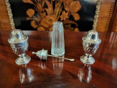 Five piece silver cruet set with mustard spoon Thumbnail 3