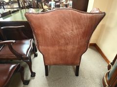 Pair of leather wing back armchairs Thumbnail 3